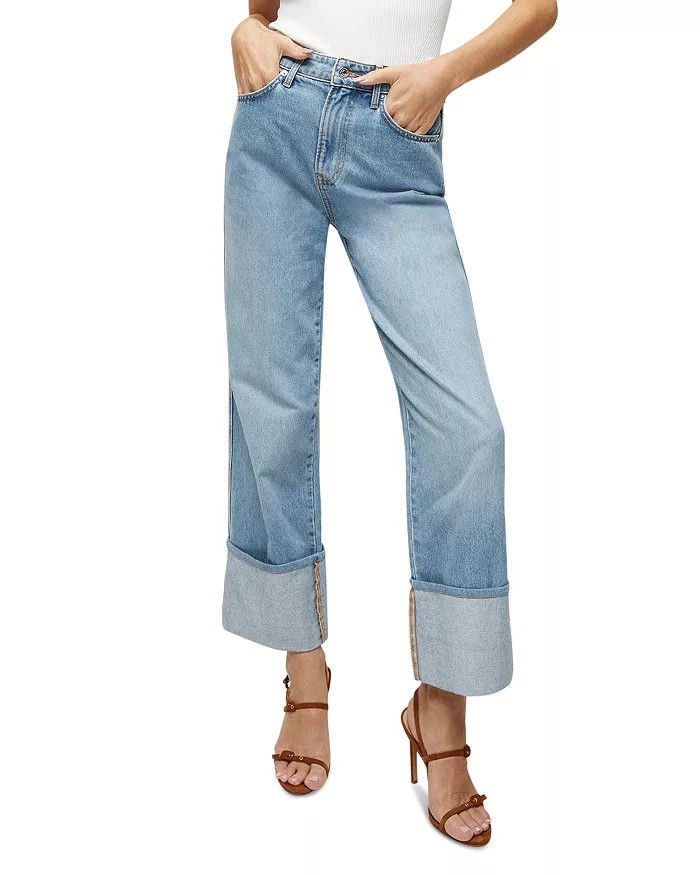 Dylan High Rise Straight Leg Cuffed Ankle Jeans in Silver Blue | Bloomingdale's (US)