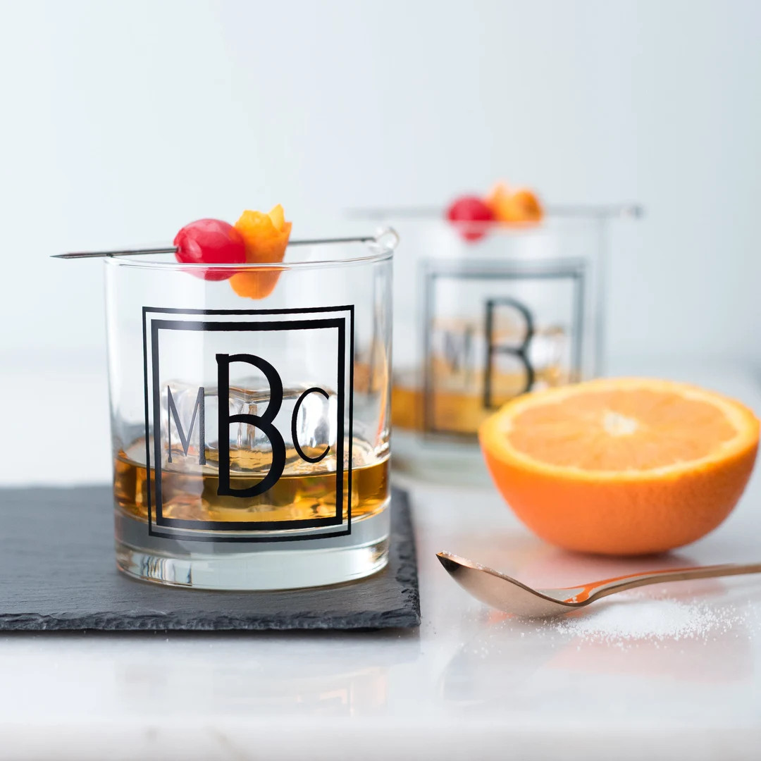 Monogram Old Fashioned Glassware Set - Square, Personalized Cocktail glass, Set of 6 | Etsy (US)