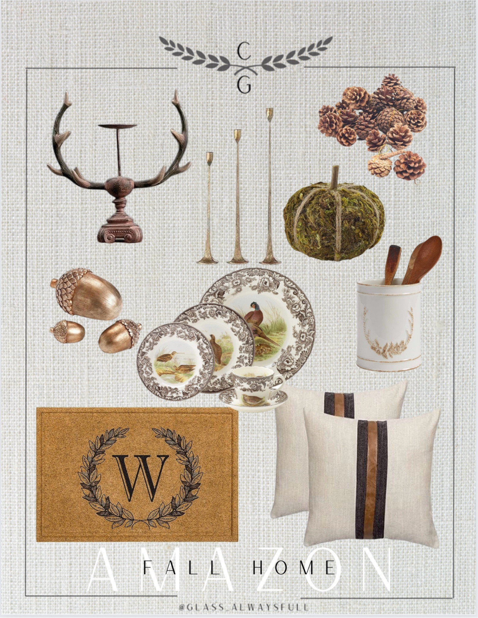 Amazon home decor, Amazon fall home decor, fall decor, Amazon fall, Amazon pillows, Amazon door mat, Amazon pumpkin, pine ones, Spode dishes. Callie Glass @glass_alwaysfull #LTKhome #LTKHoliday

Follow my shop @Glassalwaysfull on the @shop.LTK app to shop this post and get my exclusive app-only content!

#liketkit #LTKSeasonal
@shop.ltk

#LTKStyleTip #LTKHome #LTKSeasonal