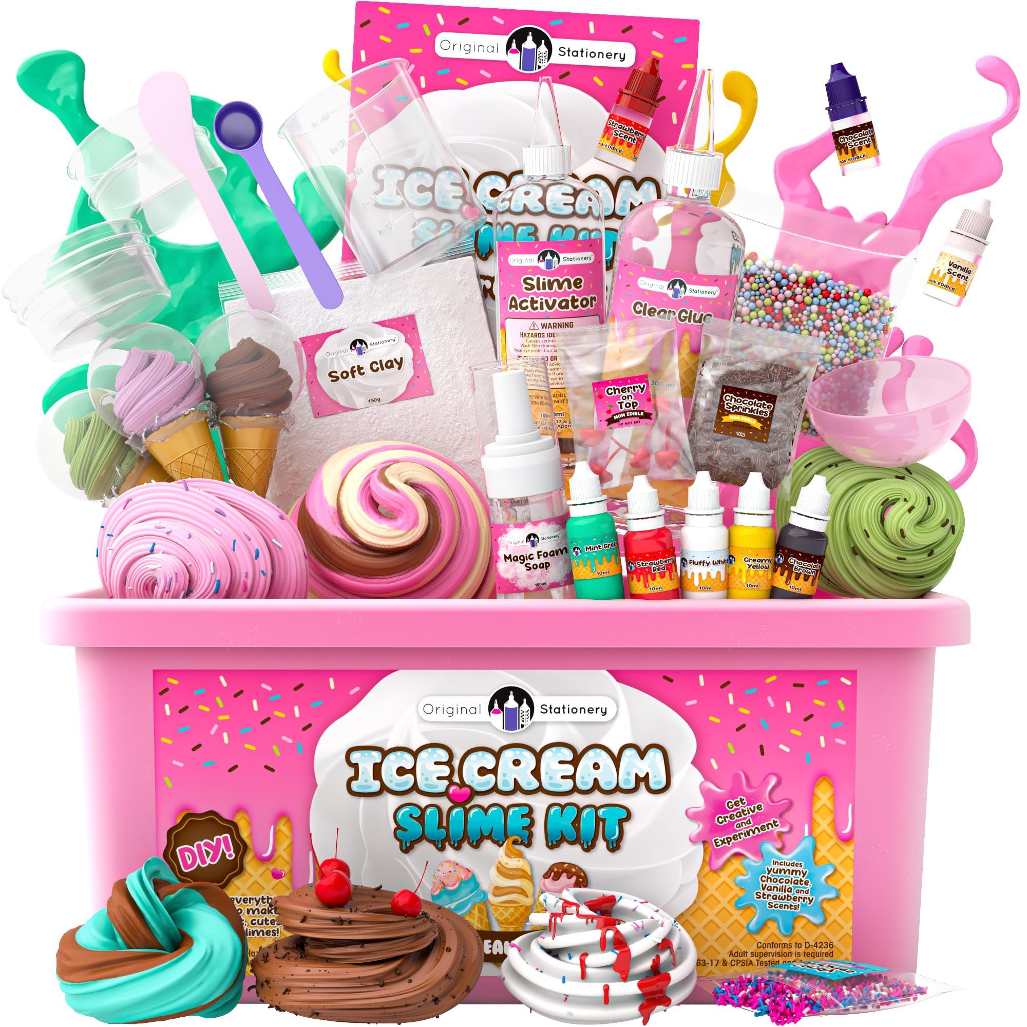 Original Stationery Ice Cream Slime Kit for Girls, DIY Cherry-Scented Slime Making Set with 31 Pi... | Amazon (US)