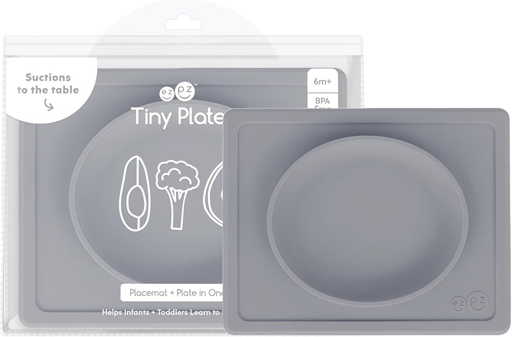 ezpz Tiny Plate (Gray) - Silicone Suction Placemat + Plate for Infants - 6 months+ - Baby Led Wea... | Amazon (US)