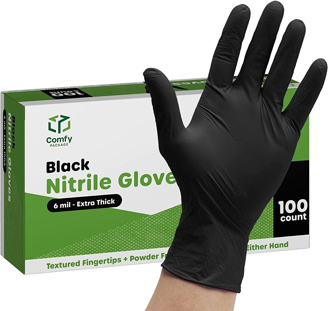 [100 Count] Black Nitrile Disposable Gloves 6 Mil. Chemical Resistance, Latex & Powder Free, Text... | Amazon (US)