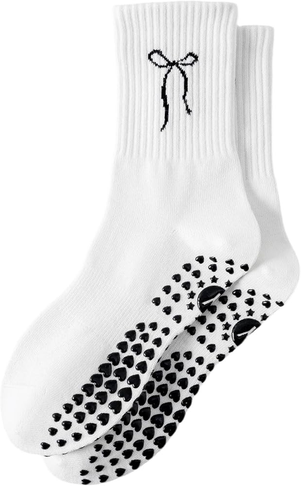 Yawlsow Pilates Grip Socks for Women Yoga Grippy Socks Cute Barre Non Skid Athletic Crew Sticky S... | Amazon (US)
