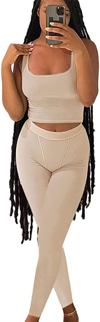 ZFLM Casual Workout Sets Two Piece Outfits for Women Ribbed Crop Tank Top High Waist Yoga Legging... | Amazon (US)