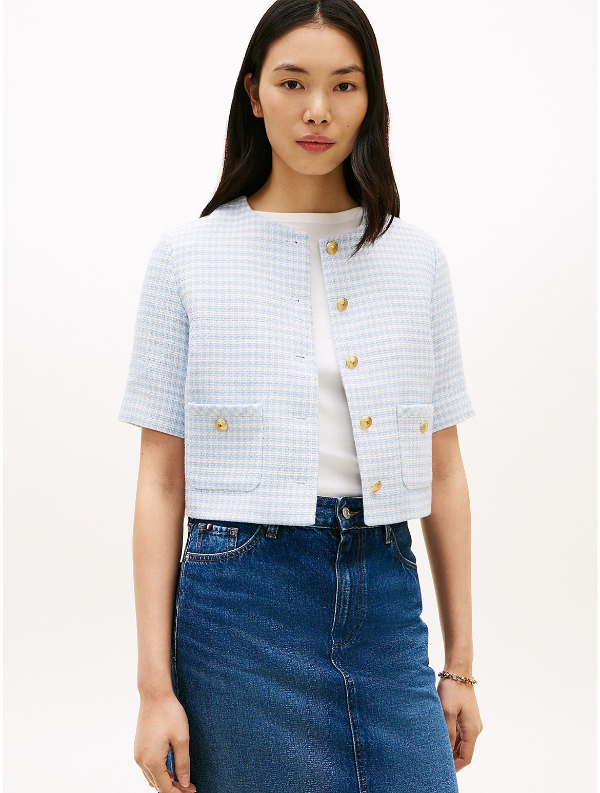 Tommy Hilfiger Women's Short-Sleeve Tweed Lady Jacket - Blue - 0 | Tommy Hilfiger (US)