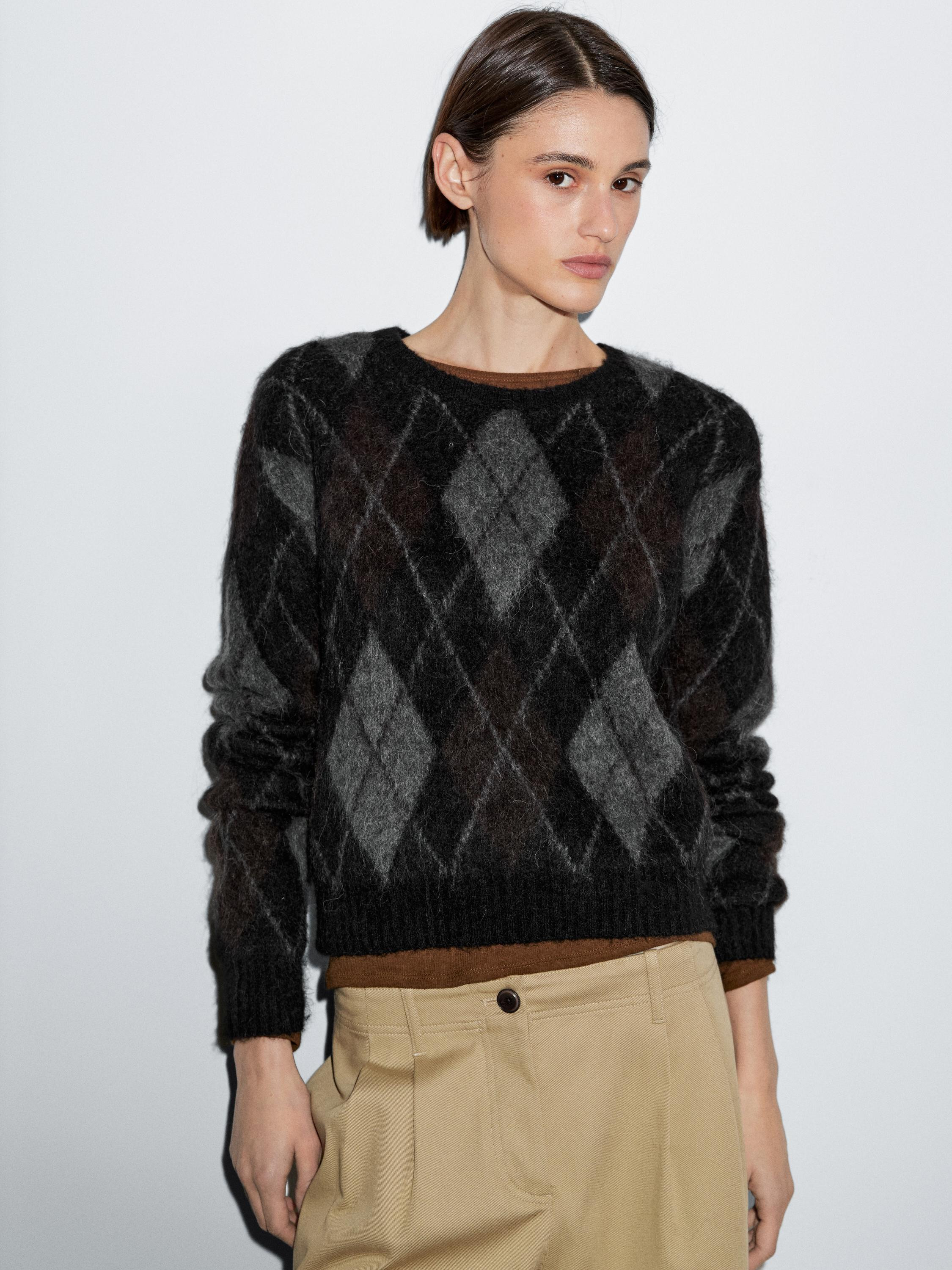 Argyle knit wool and alpaca sweater | Massimo Dutti UK