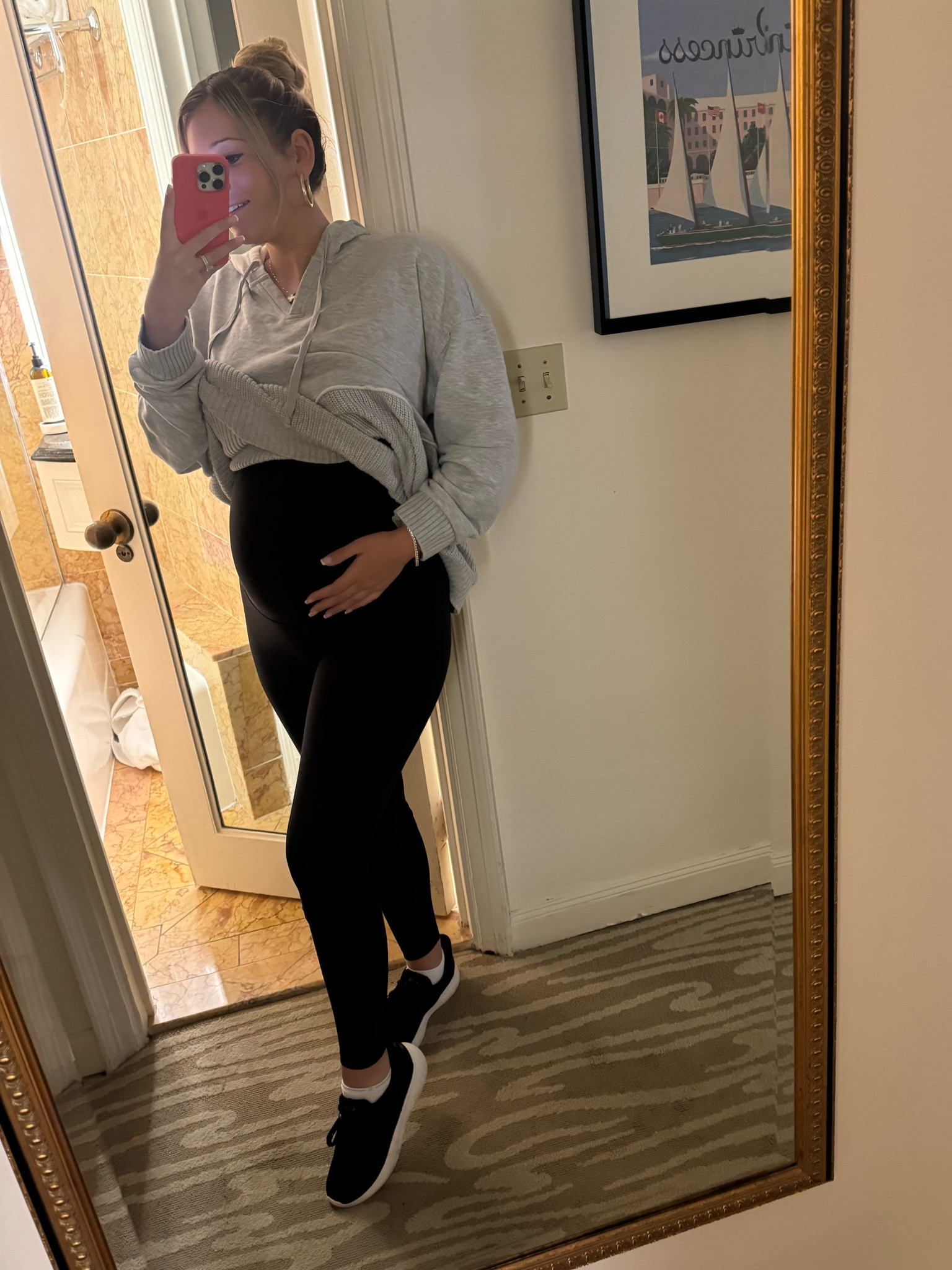 Travel outfit - maternity style! In a size S in the leggings, so so buttery soft & comfortable! 

#LTKStyleTip #LTKBaby #LTKTravel