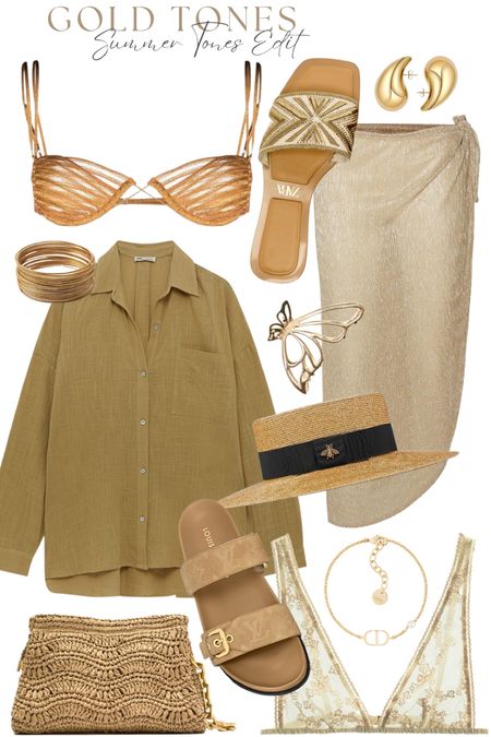 The Gold Edit✨🍍🍹
Tags: oversized flowy shirt, straw beach raffia Gucci hat, bikini, sarong, sandals, cover up, crop top, accessories, statement chain bag. Fashion summer inspo outfit ideas for Ibiza Dubai holiday club date night poolside capsule wardrobe

#LTKSeasonal #LTKstyletip #LTKFind