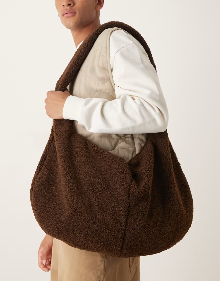 ASOS DESIGN fluffy tote bag in brown | ASOS (Global)