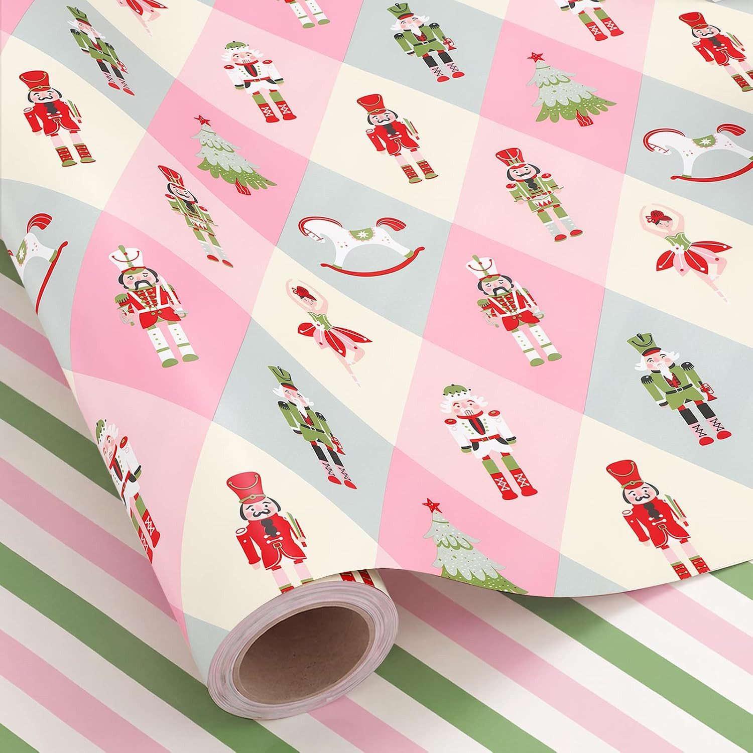 woric Nutcracker Wrapping Paper Roll 17"X33" Pink Christmas Wrapping Paper | Amazon (US)