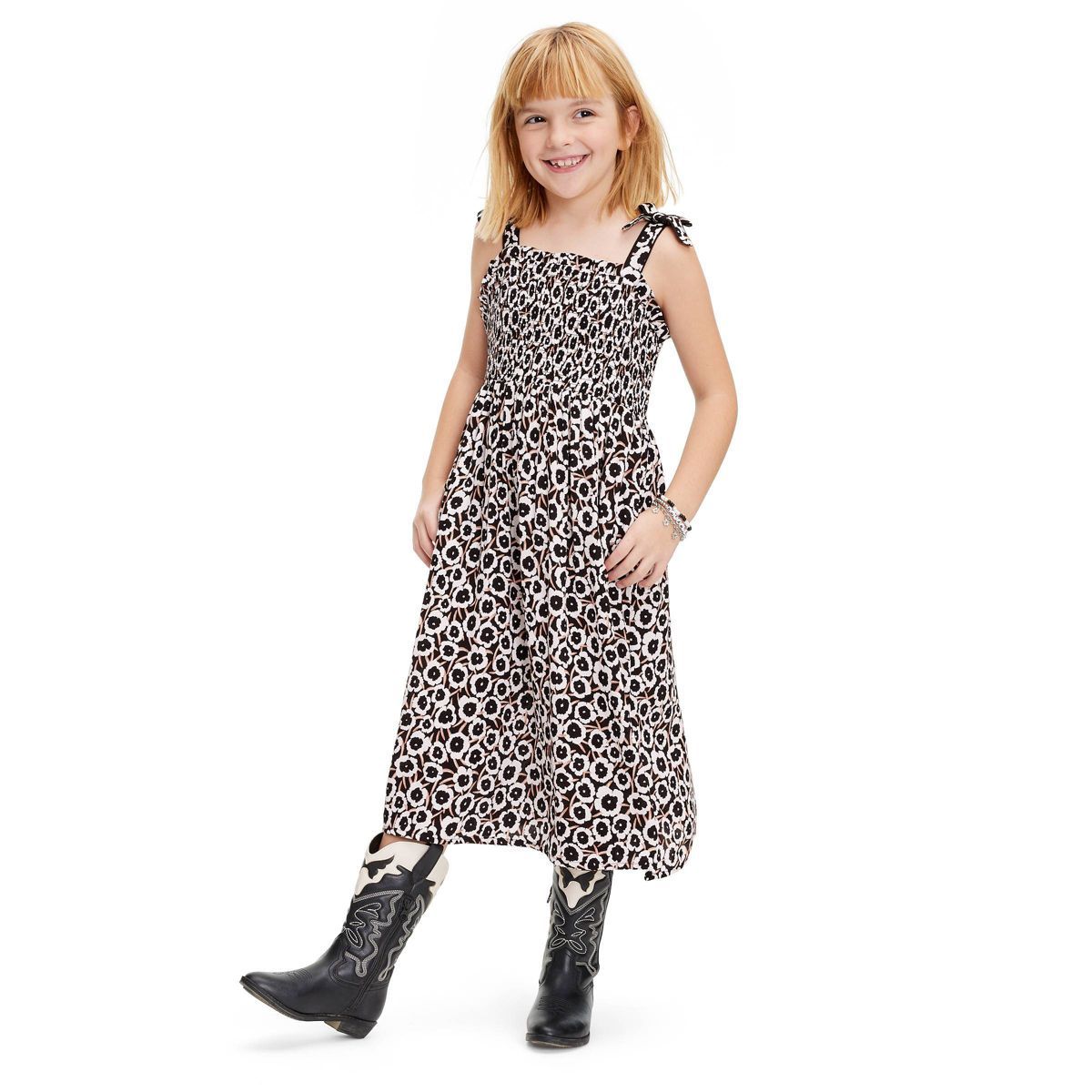 Kids' Smocked Tie Strap Neutral Poppy Midi Dress - DVF for Target | Target