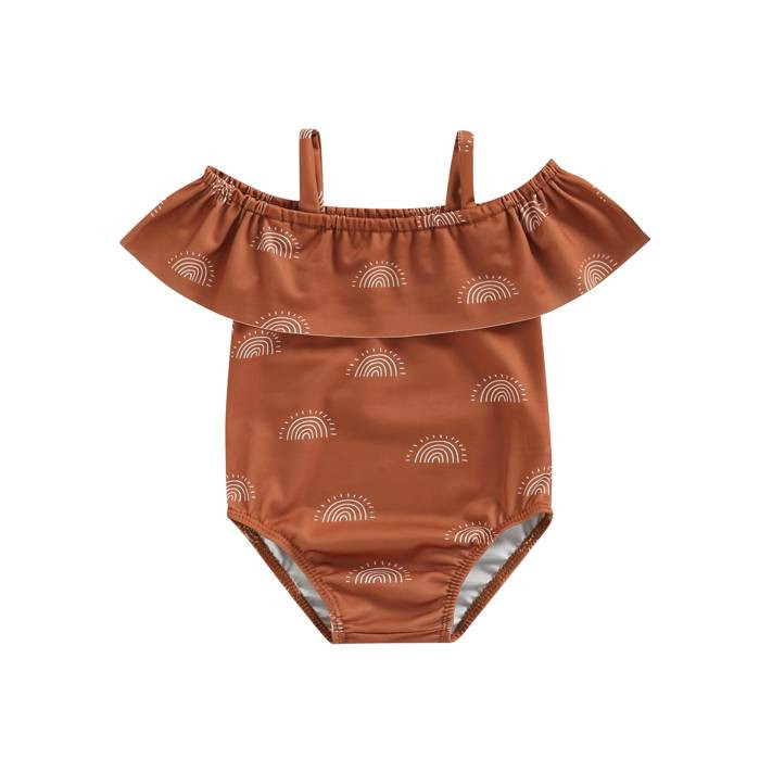 TheFound Toddler Baby Girls Swimsuit Sleeveless Bathing Suit Off Shoulder Swimwear Sun Print Beac... | Walmart (US)