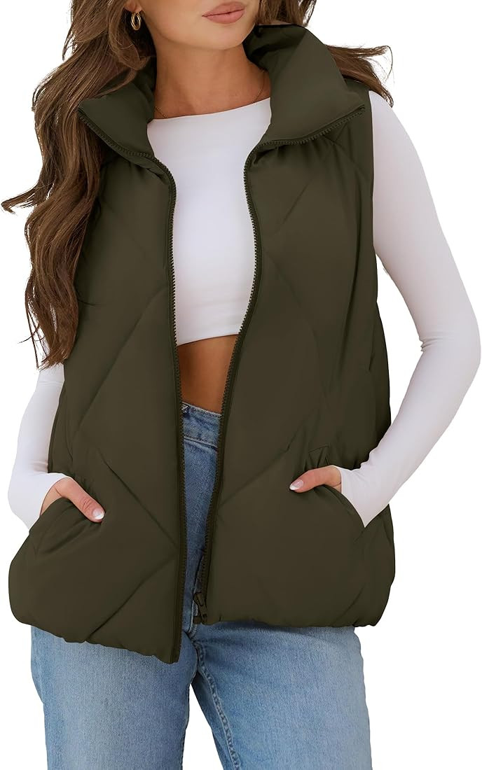 MEROKEETY Women's Puffer Vest Sleeveless Zip Up Quilted Coat Stand Collar Gilet Jacket With Pocke... | Amazon (US)