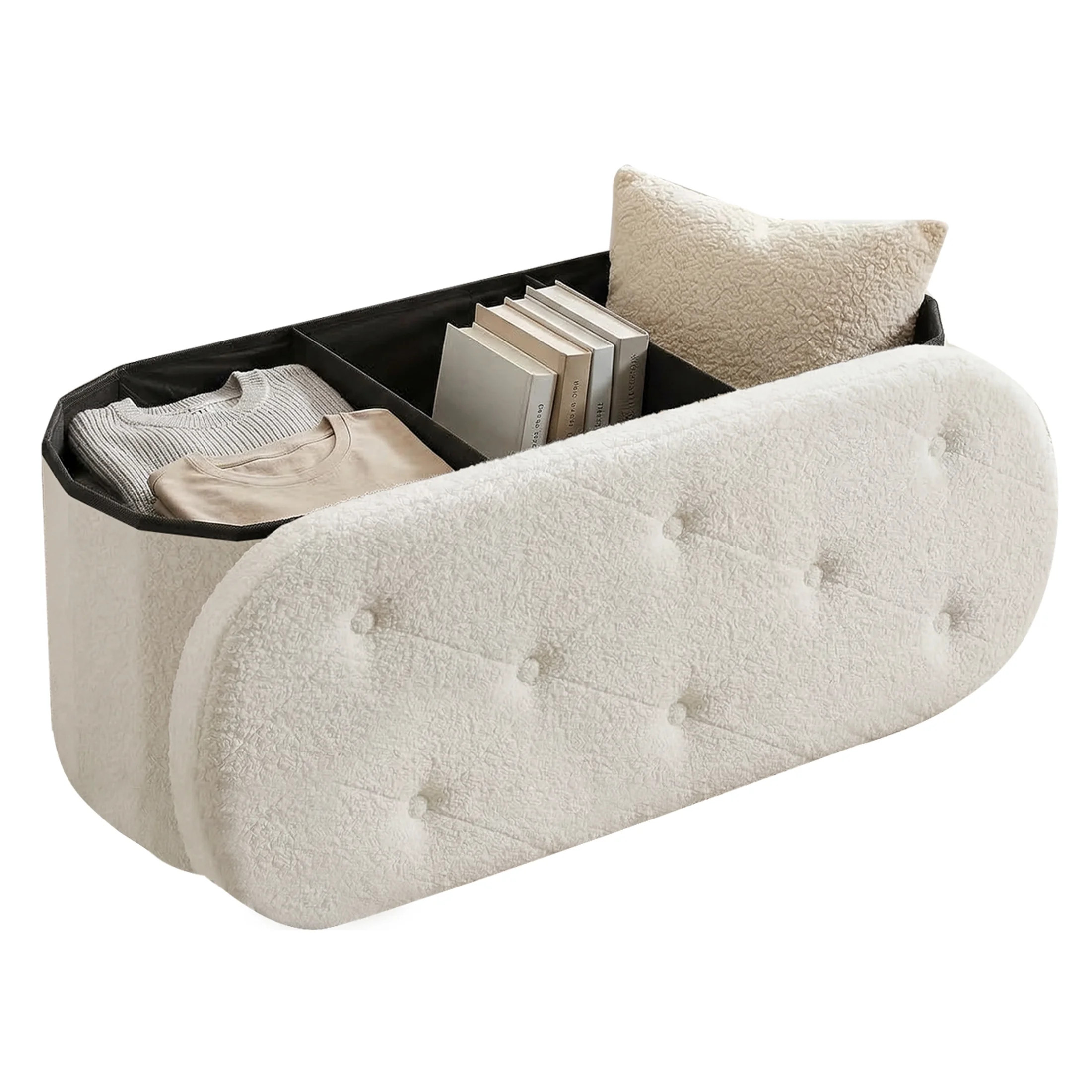 CONCETTA 43in Ottoman with Storage, Folding Foot Rest for Living Room & Bedroom, Versatile Home Bench in Soft Teddy Fabric, White | Walmart (US)