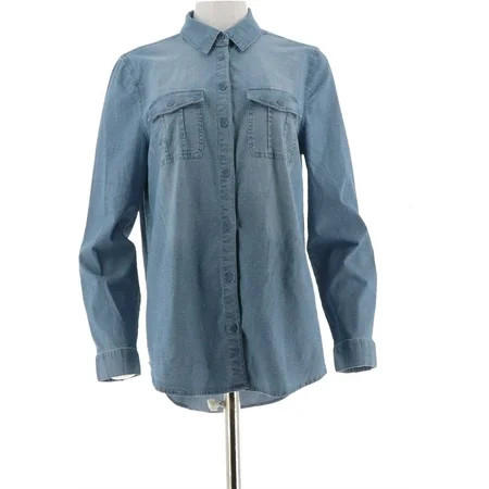 Isaac Mizrahi TRUE DENIM Button Down Shirt Women's A300897 | Walmart (US)