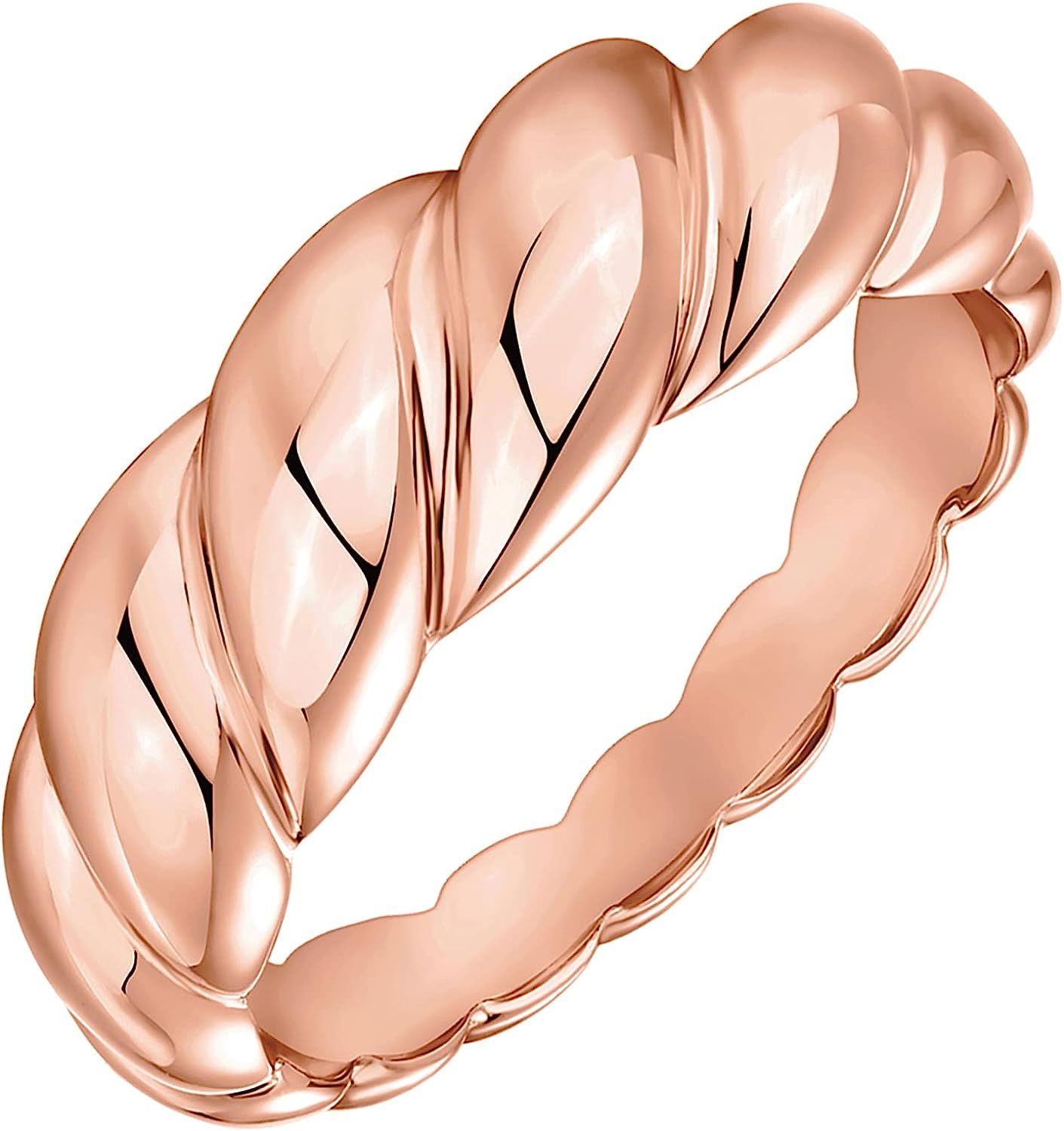 PAVOI 14K Gold Plated Croissant Dome Ring Twisted Braided Gold Plated Ring | Chunky Signet Ring | Amazon (US)