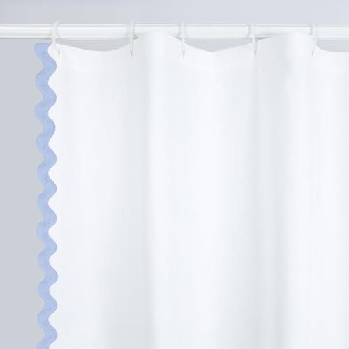 YINFUNG Scalloped Shower Curtain Cotton Blue White Bathroom Curtains Textured Thick Heavy Duty Cl... | Amazon (US)