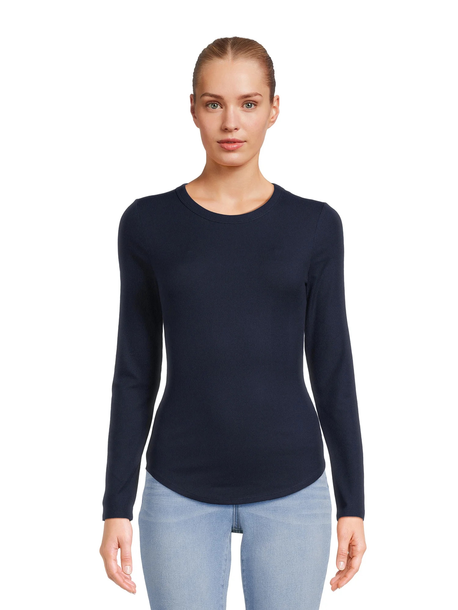 No Boundaries Juniors’ Ribbed Crewneck Tee with Long Sleeves, Sizes XS-XXXL | Walmart (US)