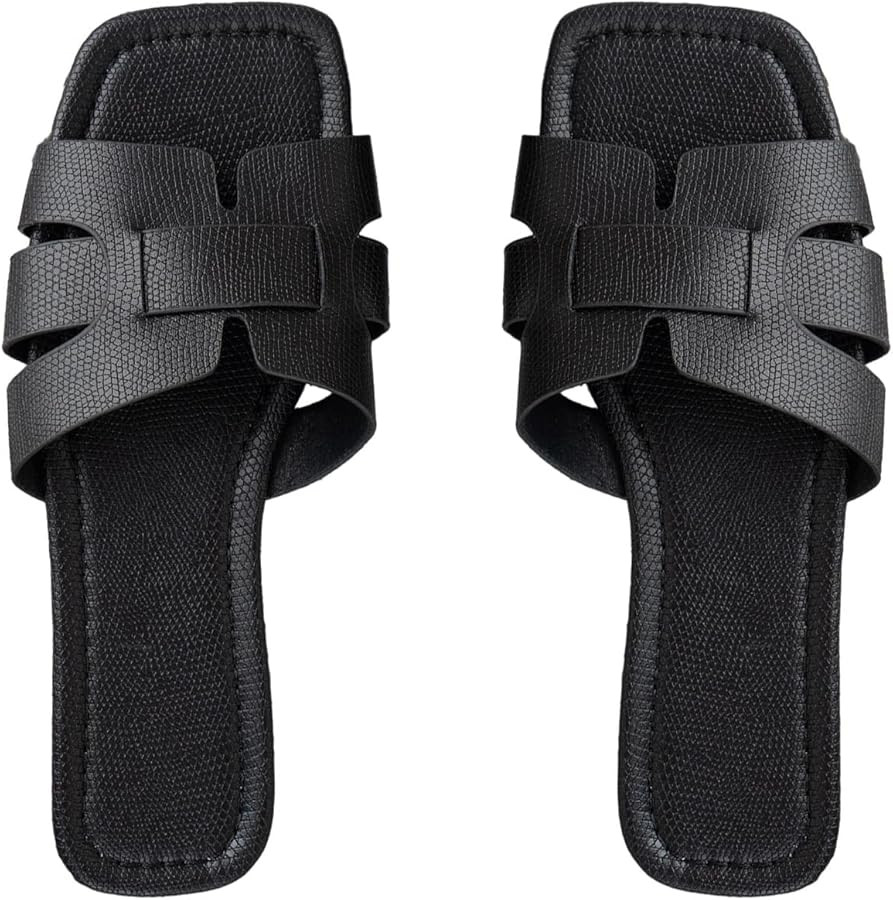 GORGLITTER Women's Crocodile Embossed Flat Sandals Cross Strappy Open Toe Slide Sandals | Amazon (US)