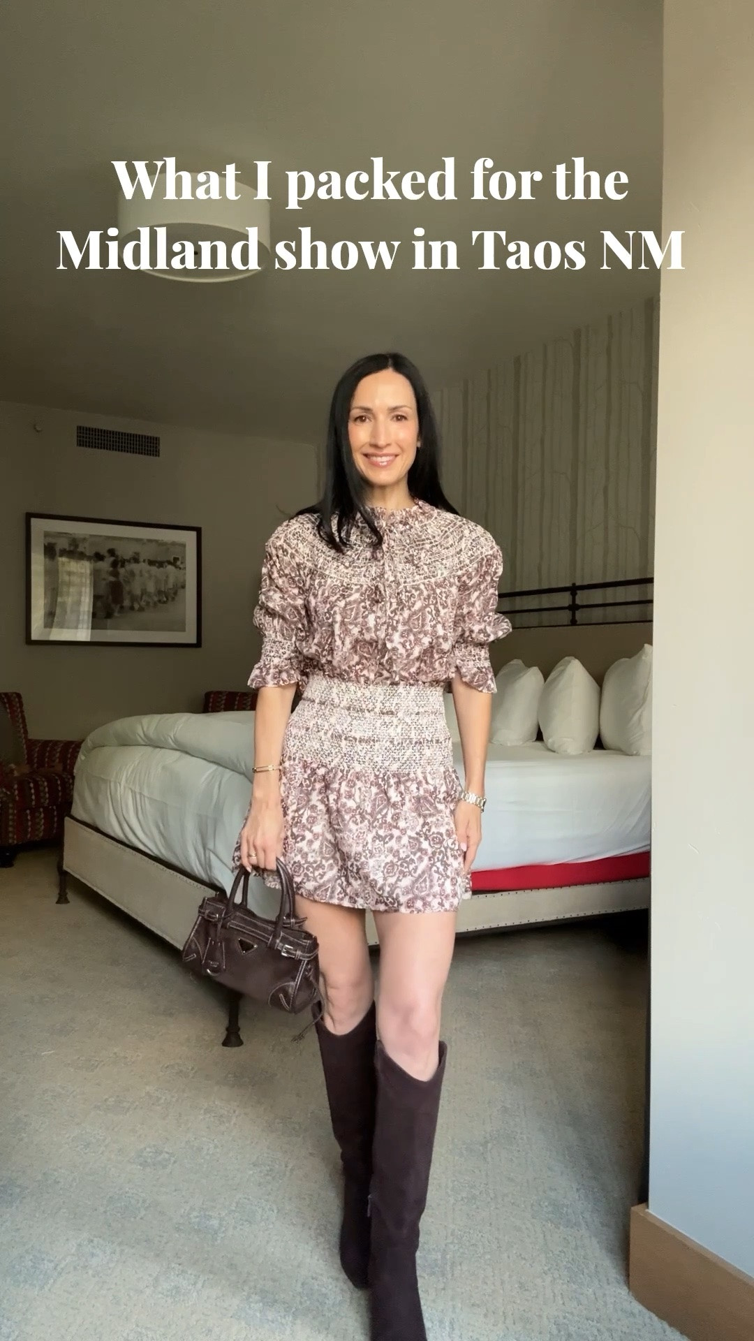 Packed three concert options because Taos weather likes to keep you guessing🤎 the Prada Bonnie bag in chocolate brown corduroy from @Keeks Designer Handbags was perfect for all looks. (Use code andrea50) 

1. Hillhouse set - wearing xs in both top and bottom, @samedelman suede boots a fav from last year! 
2. @Reformation  set- wearing xs 
3. @Madewell henley top and @Favorite Daughter petite Valentina bootcut jeans, the most perfect bootcut that makes your legs look extra long (wearing 24) 
4. PWR WMN reversible (!!!) barn jacket was the star of the show!! Cozy, chic and warm for the outdoor venue. Wearing xxs. 

Comment SHOP and I’ll send you the links +   Outfit details