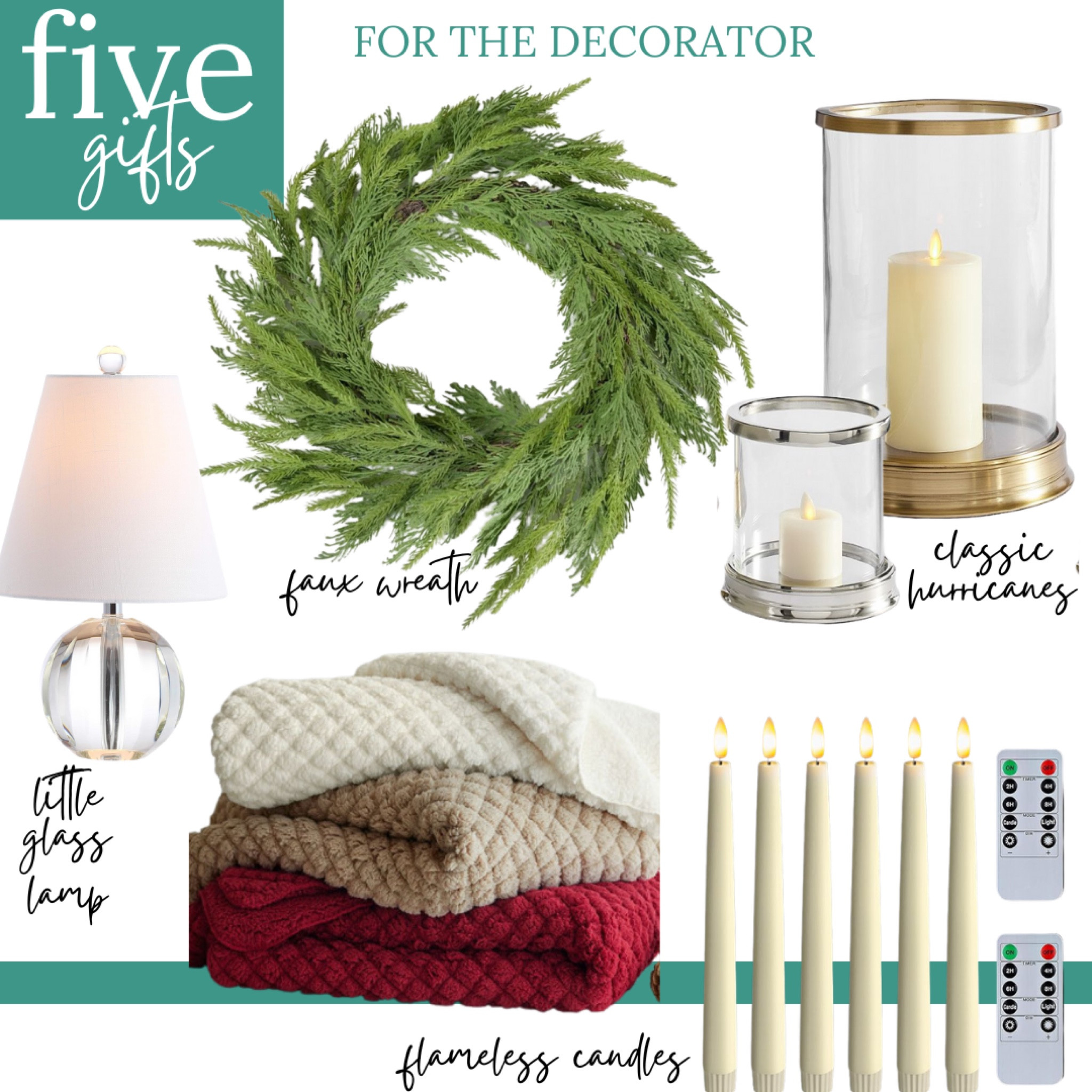 5️⃣ gifts for the decorator 

Home, Christmas wreath, glass mini lamp, chenille throw blanket, frameless candles, hurricane candle holderr

#LTKCyberWeek #LTKGiftGuide #LTKHoliday