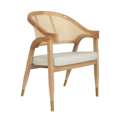 Emma and Oliver Cane Rattan Dining or Accent Chair with Natural Solid Wood Frame, Woven Backrest and Beige Cushioned Seat | Target