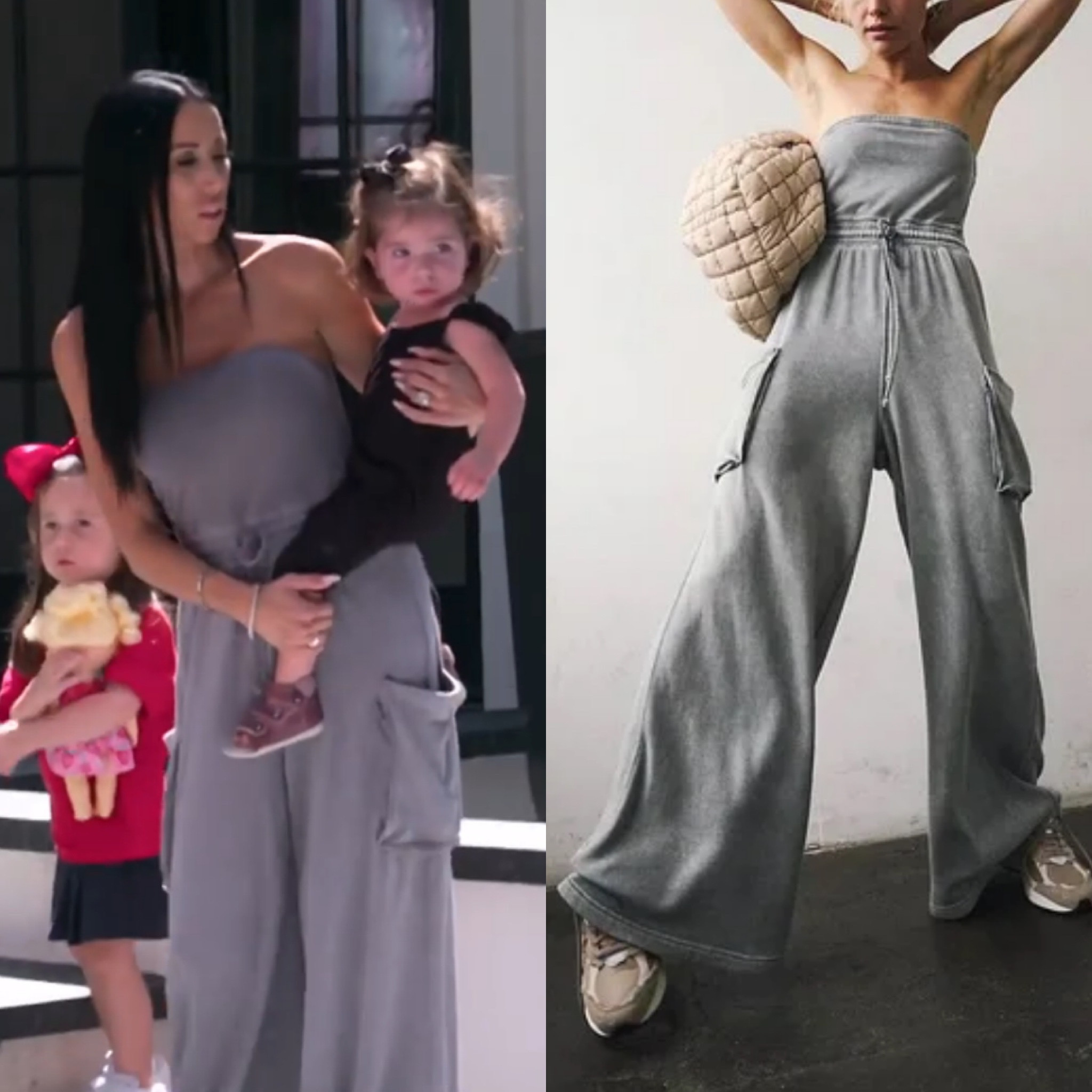 Rachel Fuda’s Grey Strapless Wide Leg Jumpsuit