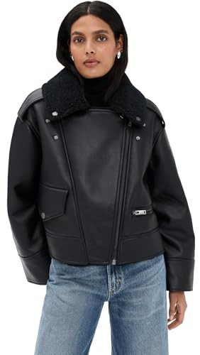 UGG Women's Finnian Luxefluff Moto Jacket Coat, Black, S | Amazon (US)