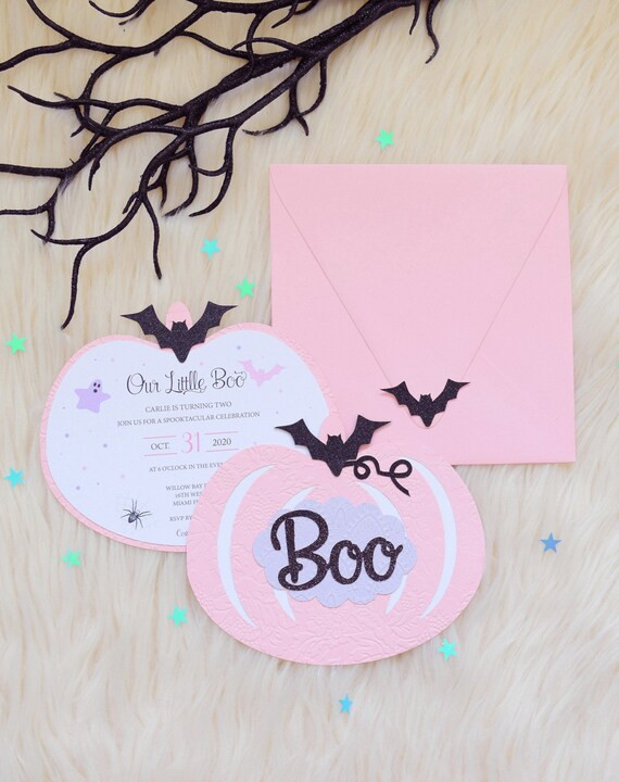 Pink Pumpkin Halloween Invitation| Pumpkin Birthday Invitation | Our Little Boo is Turning Two| P... | Etsy (US)