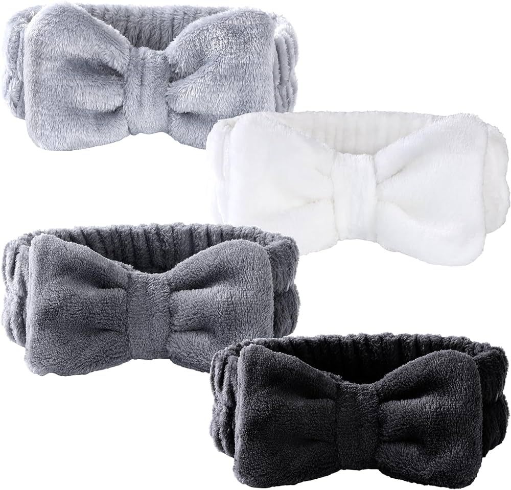 4 Pack Spa Headband for Washing Face, Girls Makeup Headband Bow Tie Hair Band, Microfiber Women H... | Amazon (US)