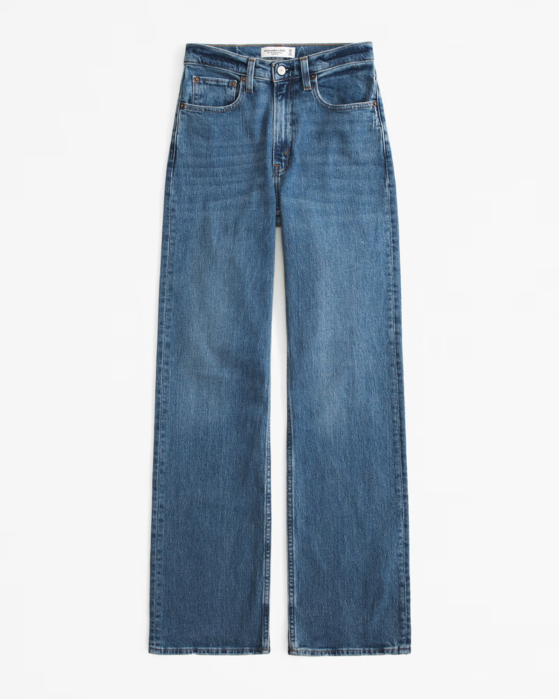 Abercrombie & Fitch Women's High Rise 90s Relaxed Jean in Dark With Back Distressed Hem - Size 28 SHORT | Abercrombie & Fitch (US)