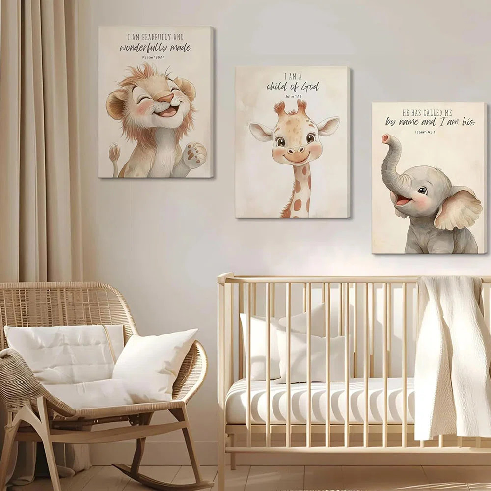 3Pcs Bible Verses Christian Nursery Safari Animals Canvas Wall Art Child Of God Cute Animals Pict... | Wayfair North America