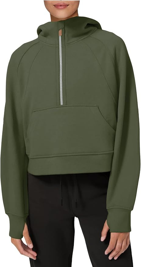 LASLULU Womens Hoodies Fleece Lined Collar Pullover 1/2 Zipper Sweatshirts Long Sleeve Crop Tops ... | Amazon (US)