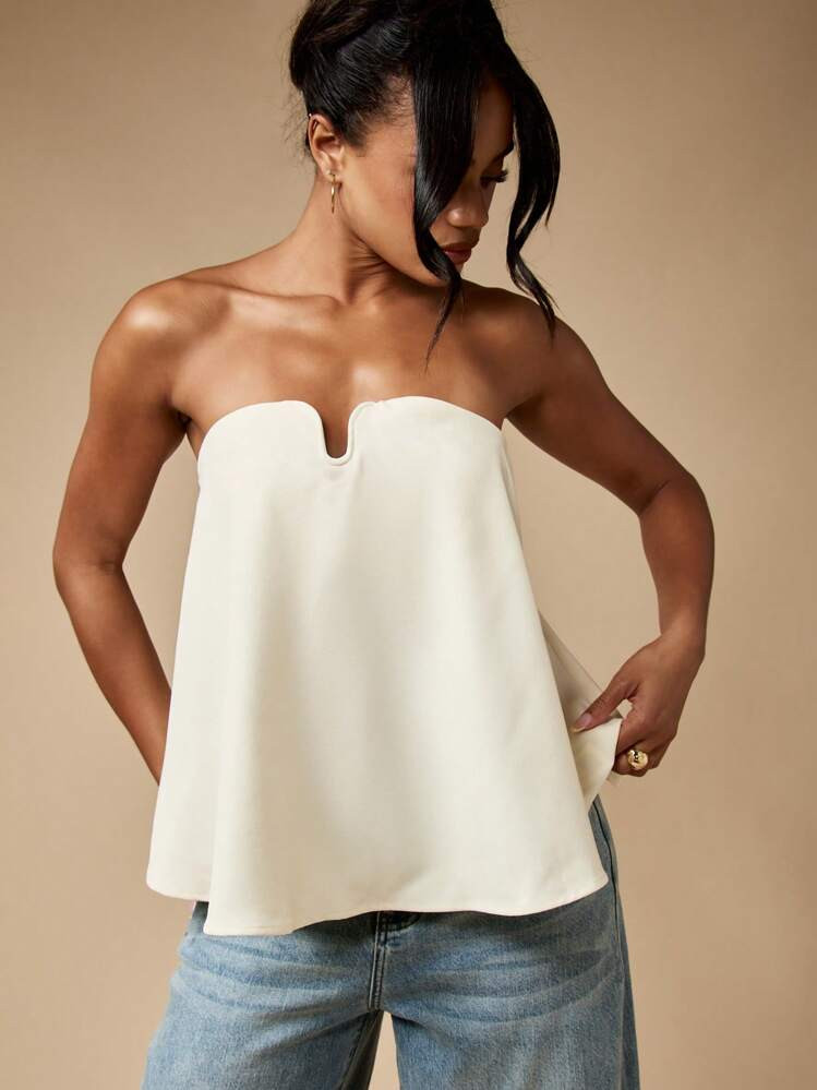 MISSGUIDED Strapless Bandeau Top Sweetheart Neckline Elegant Draped A-Line Design Evening Party Club Night Out Sleeveless Dressy Summer Spring Top | SHEIN