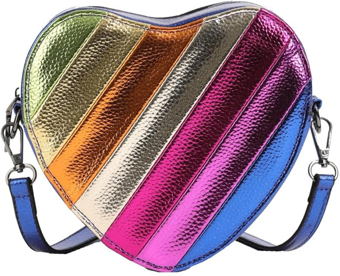 Rainbow Patchwork Heart - Shaped Shoulder Crossbody Bag Adjustable Strap Trendy Design | Amazon (US)