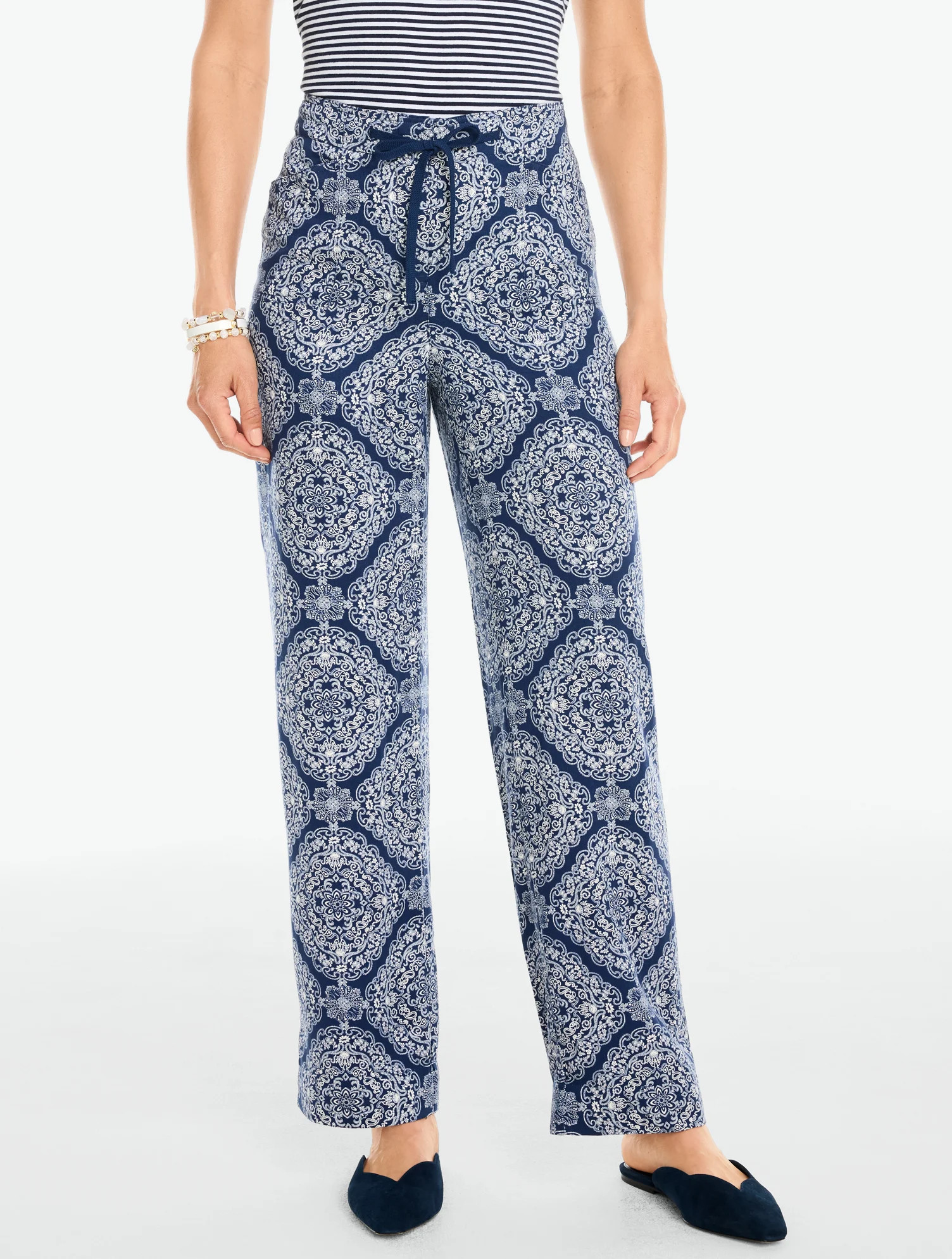 Twill Straight Leg Pants - Luxe Bandana - Ink/Ivory - 4 Talbots | Talbots