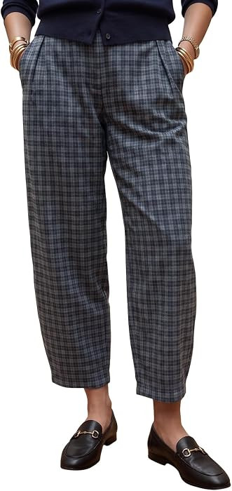 EXLURA Womens Plaid Cropped Pants Vintage Flannel Lounge Checkered Trousers | Amazon (US)