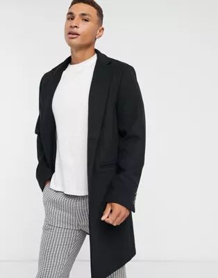 ASOS DESIGN wool mix overcoat with inverted lapel in black | ASOS (Global)