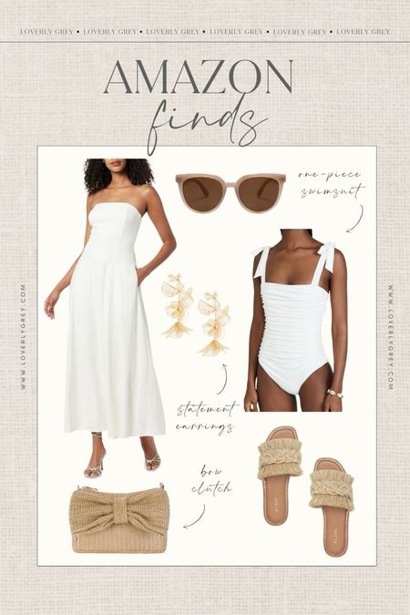Loverly Grey Amazon finds. This strapless dress and raffia slides are perfect for a beach date night look. 

#LTKstyletip #LTKbeauty #LTKSeasonal