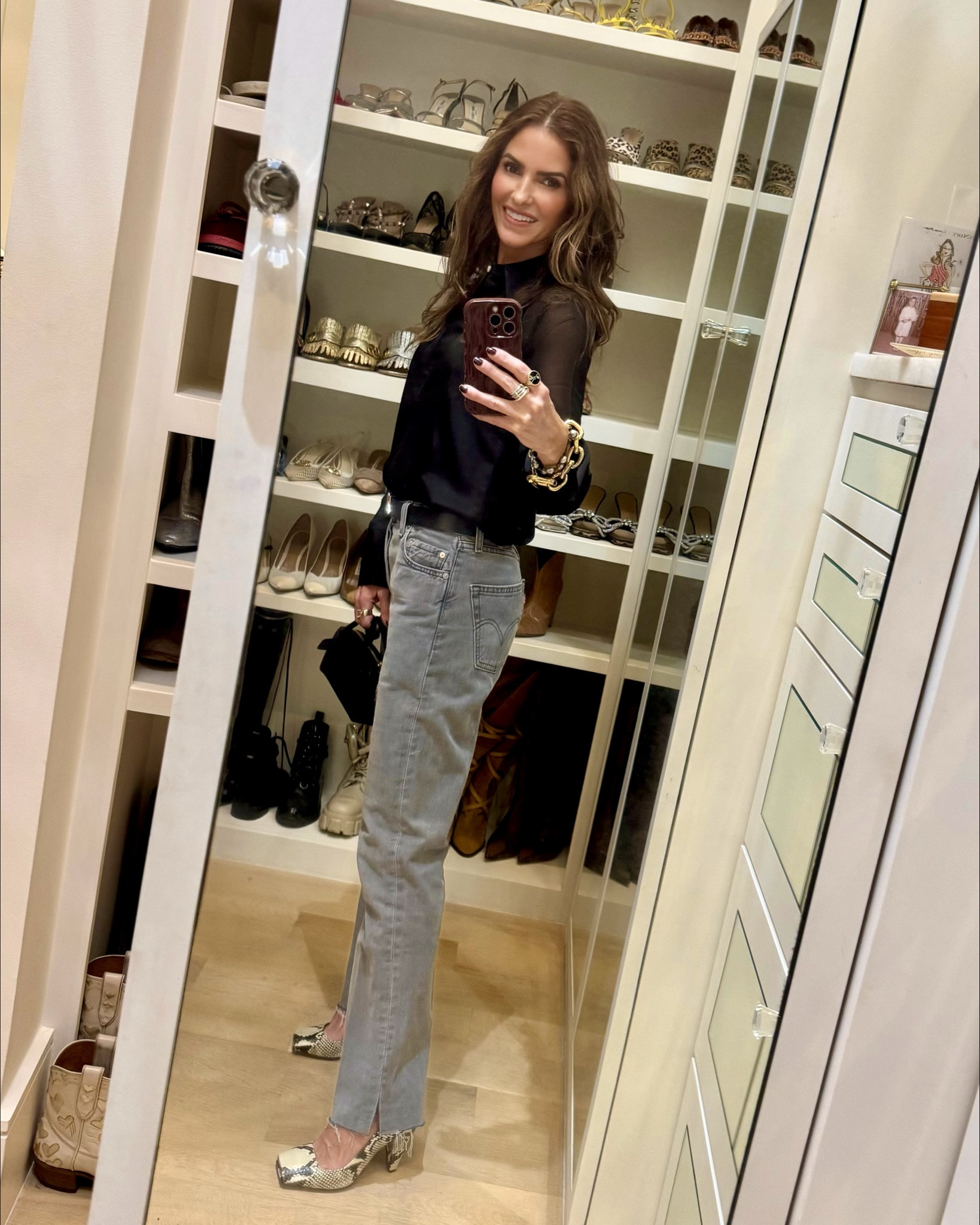 date date night in dallas off to @sempre.sister…nothing to wear? grab a chic silk button down blouse w jeans & heels too🩶 & u won’t believe the price of this blouse either it’s <$60! 

i have a very similar one that is way more expensive >$450 & you seriously cannot tell the difference bt the two! 

shop all my fav silk blouses here

+ you can never go wrong w vintage denim is from @aavintedge these are another pair i recently purchased 

& my go to heels & new black suede bag too!

#LTKFindsUnder100 #LTKSaleAlert #LTKShoeCrush