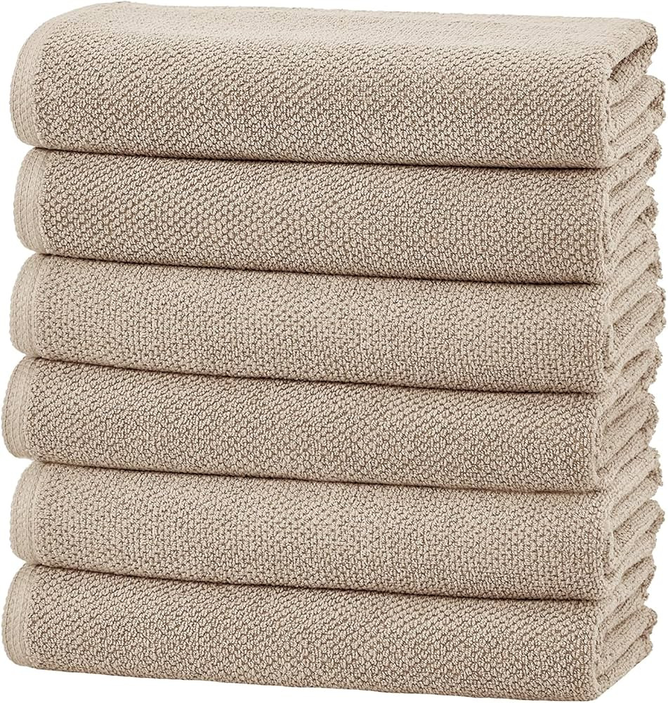 Great Bay Home Taupe Hand Towels - 100% Cotton 6 Pack 26x16 Hand Towel Set - Absorbent, Quick-Dry... | Amazon (US)