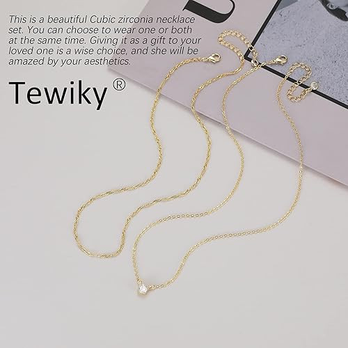 Tewiky Dainty 14k Gold Plated/Silver Cubic Zirconia Necklaces for Women, Simple CZ Jewelry Neckla... | Amazon (US)