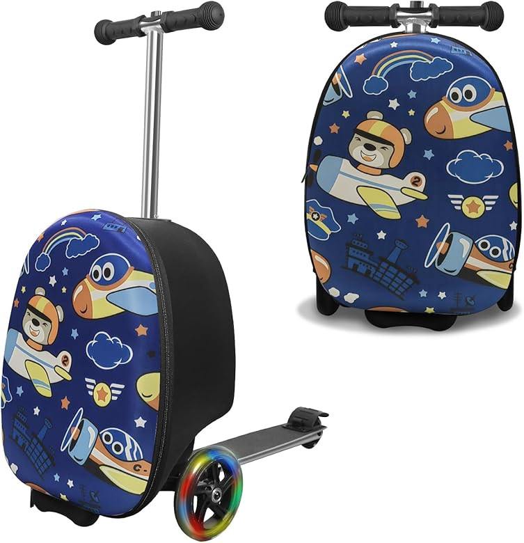 Scooter Suitcase for Kids with LED Wheels, Lightweight & Foldable Scooter Luggage for Travel | Amazon (US)