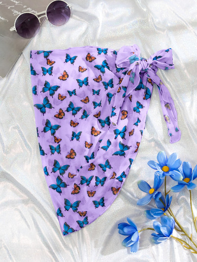 Butterfly Print Knot Side Cover Up Skirt
