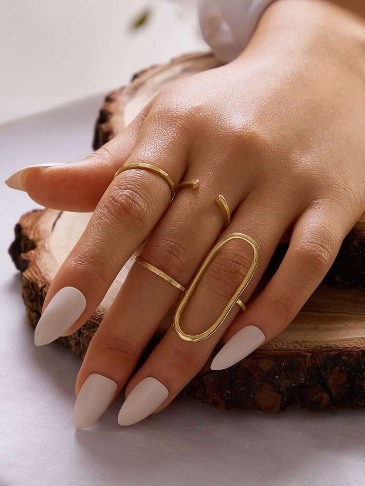 4pcs Simple Metallic Ring | SHEIN