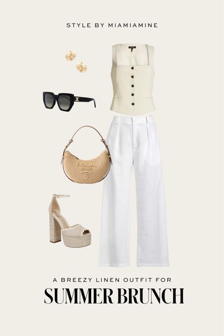 Summer outfit ideas
Beige vest
Bardot white linen pants
Sam Edelman platform heels on sale 
Prada straw bag


#LTKstyletip #LTKitbag #LTKsalealert
