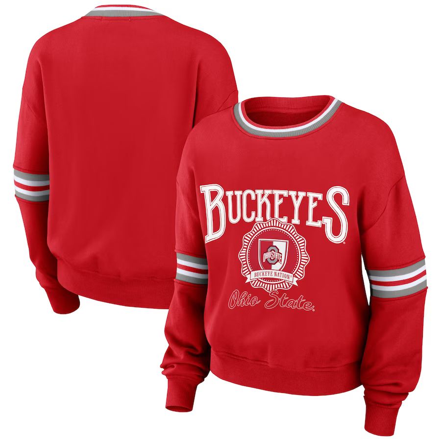 Ohio State Buckeyes WEAR by Erin Andrews Women's Vintage Pullover Sweatshirt - Red | Fanatics