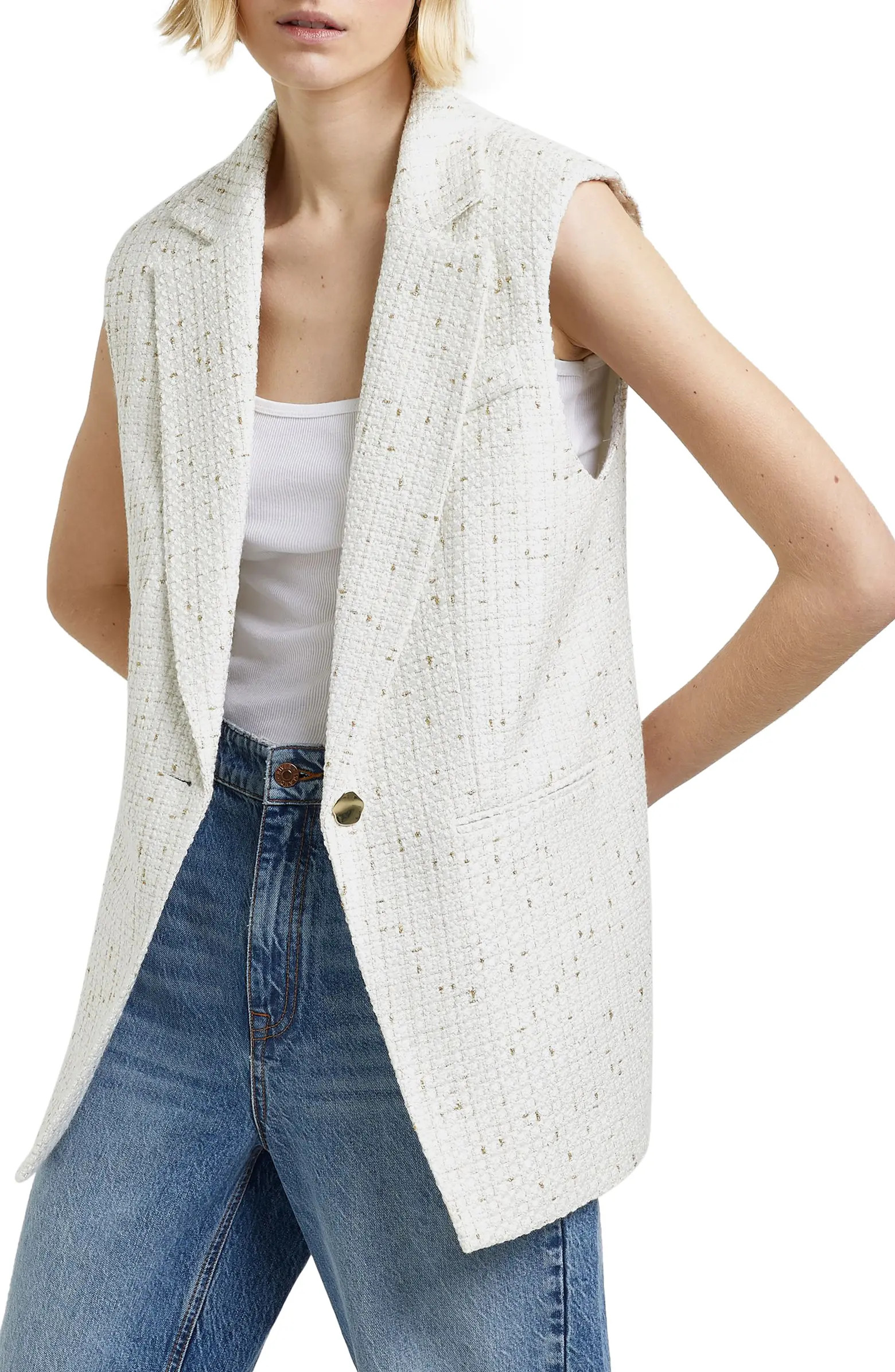 River Island Longline Bouclé Sleeveless Blazer | Nordstrom | Nordstrom