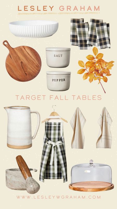 Fall Table Setting at Target. Serving bowls. Florals for fall. Dish towels. Salt and Pepper containers. Childrens plaid apron. Plaid napkins. Desert display. 

#LTKSeasonal #LTKhome #LTKfindsunder50