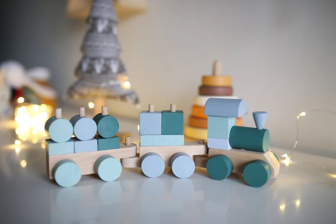 Montessori Train / Blue Puzzle Train / Wooden Locomotive / Wooden Train Toy / Wooden Railway / Nu... | Etsy (US)
